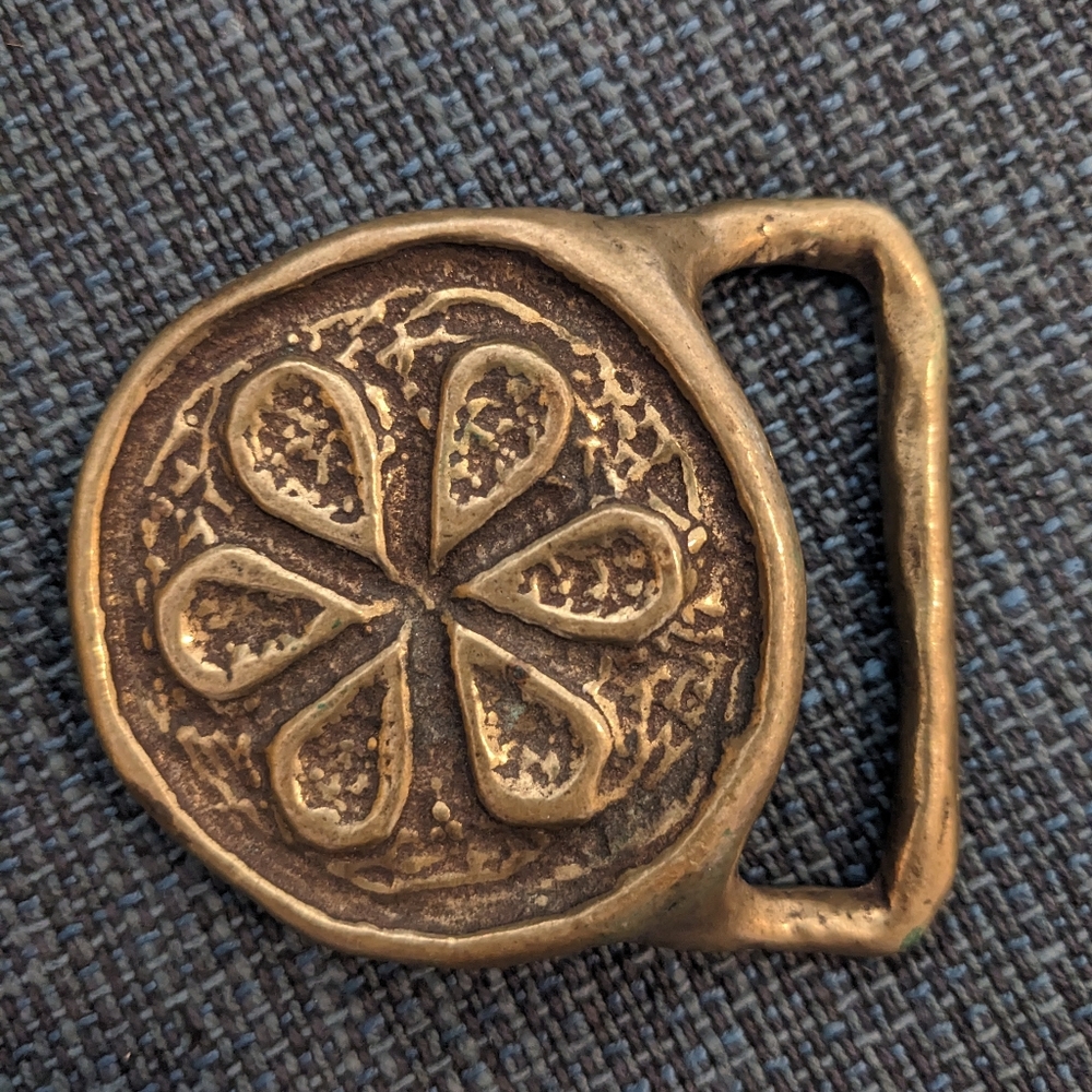 Vintage solid brass stylized flower belt buckle